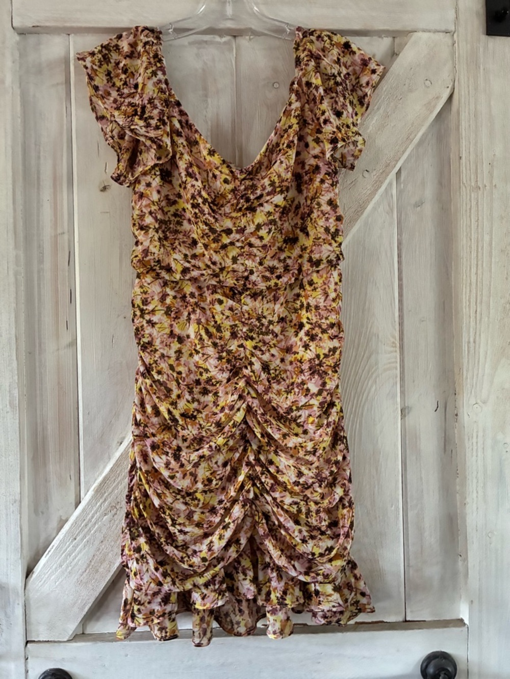Astr Pink and Yellow Floral Ruffled Mini Dress NWT